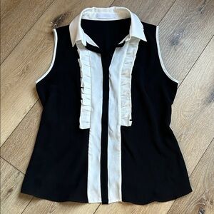 Anne Fontaine Womens blouse sleevless Ruffle White Black size 44